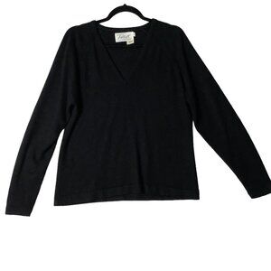 Vtg Talbott V-Neck Sweater Women Size 42 Orlon Acrylic Black Pill Resist Taralan